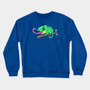 Cute Chameleon Eating Bug Cartoon Crewneck Sweatshirt